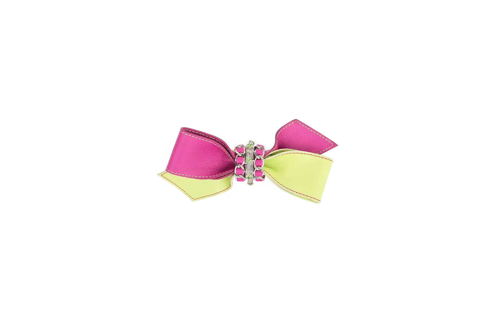Decorative leather bow with chain and rhinestones
