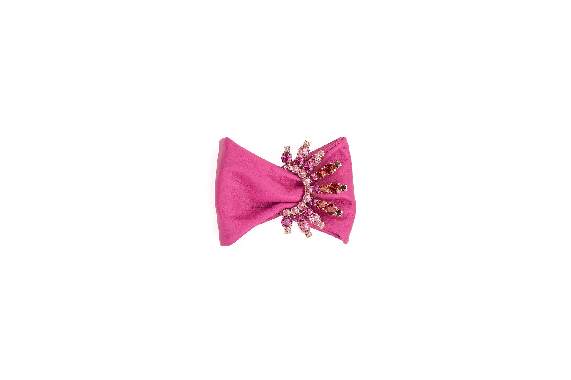 Decorative bow in leather and rhinestones