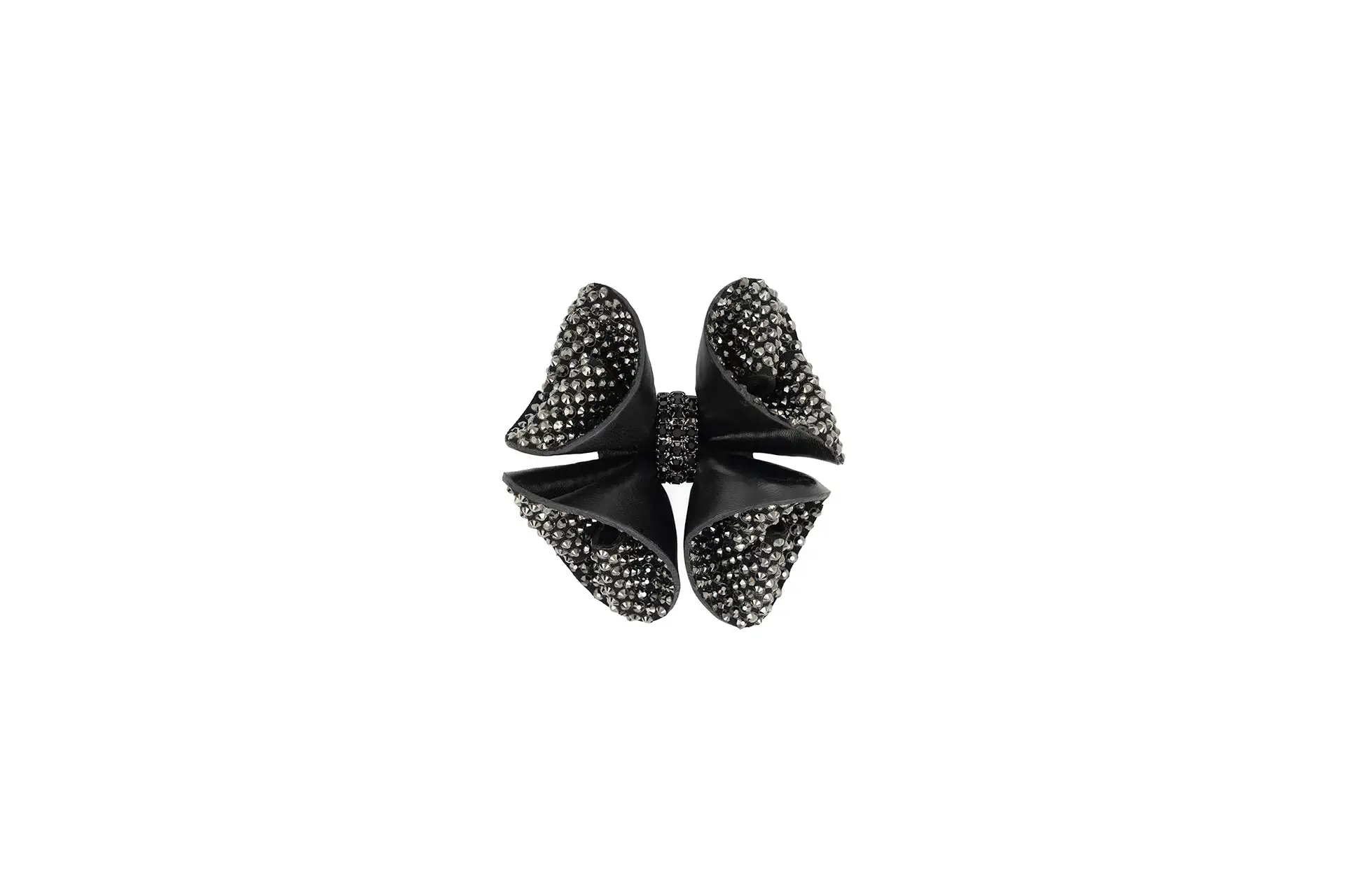 Decorative bow in leather and rhinestones